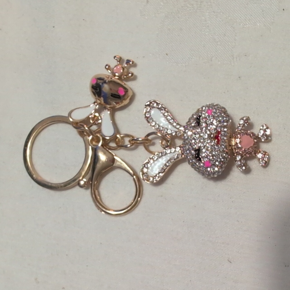 Bag Charm/ Keyring - Mommy & Baby Gold Toned & Crystal Embellished Bunnies 🔥🐇